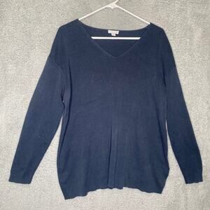 J Jill womens L tall black ribbed sweater vneck cotton blend timeless classic